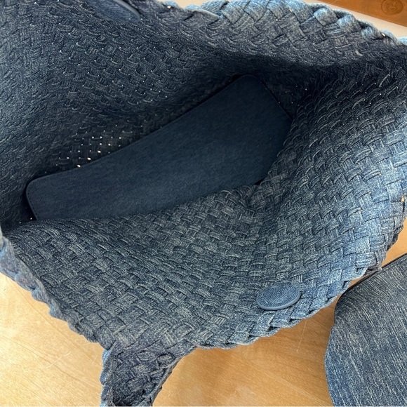 LARGE WOVEN TOTE BAG W MATCHING COSMETIC CASE ORGANIZER VERSATILE MODERN CHIC - Picture 5 of 11